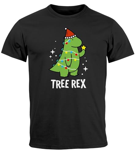 MoonWorks® Herren T-Shirt Weihnachten Lusitg Tree Rex Dino Xmas Weihnachtsoutfit Männer Partyshirt schwarz 5XL von MoonWorks