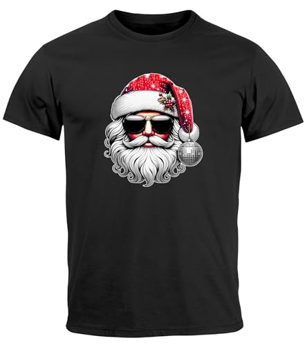 MoonWorks® Herren T-Shirt Weihnachten Lustig Santa mit Sonnenbrille Cooll Weihnachtsshirt Fun-Shirt Printshirt schwarz 4XL von MoonWorks