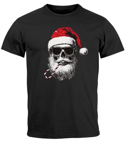 MoonWorks® Herren T-Shirt Weihnachten Lustig Skull Totenkopf Weihnachtsmütze Outfit Männer Xmas schwarz XXL von MoonWorks