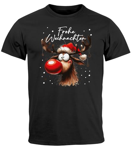 MoonWorks® Herren T-Shirt Weihnachten Printshirt Rentier Rudolf Design Aufdruck Frohe Xmas schwarz 3XL von MoonWorks