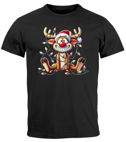MoonWorks® Herren T-Shirt Weihnachten Reniter Elch Comicstil Xmas Outfit Männer schwarz 5XL von MoonWorks