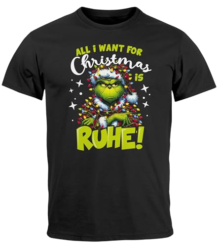 MoonWorks® Herren T-Shirt Weihnachten Ruhe Weihnachtsshirt Grinch Weihnachtsoutfit Männer Lustig schwarz XXL von MoonWorks