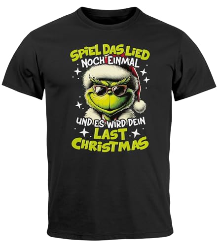 MoonWorks® Herren T-Shirt Weihnachten Spiel das Lied Weihnachtsshirt Grinch Weihnachtsoutfit Männer schwarz 3XL von MoonWorks