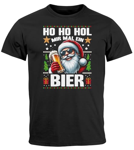 MoonWorks® Herren T-Shirt Weihnachten Spruch Lustig Ho Ho HOL Mir EIN Bier Weihnachtsshirt Männer Xmas schwarz 5XL von MoonWorks