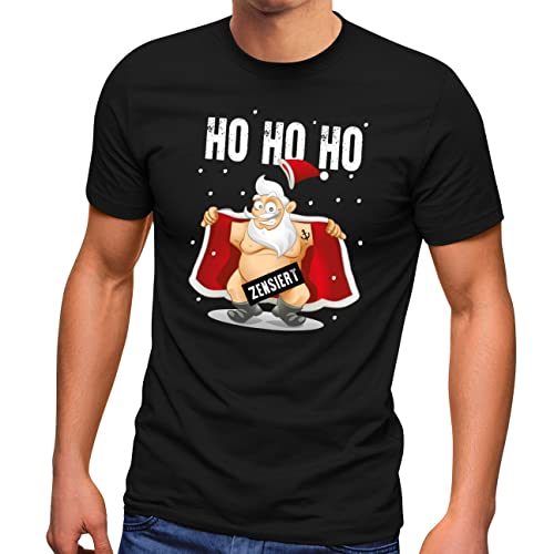 MoonWorks® Herren T-Shirt Weihnachten Weihnachtsmann zensiert HoHoHo Fun-Shirt Ugly Christmas Spruch lustig schwarz 4XL von MoonWorks