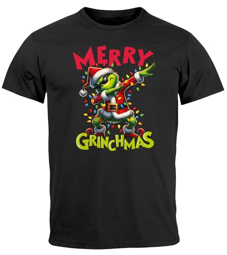 MoonWorks® Herren T-Shirt Weihnachten Weihnachtsshirt Dabbing Grinch Weihnachtsoutfit Männer Lustig schwarz 5XL von MoonWorks