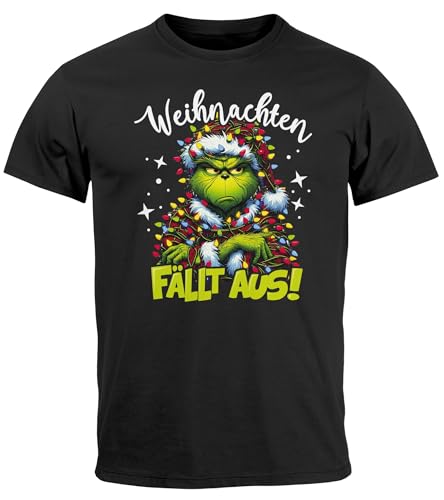 MoonWorks® Herren T-Shirt Weihnachten fällt aus Weihnachtsshirt Grinch Weihnachtsoutfit Männer Lustig schwarz S von MoonWorks