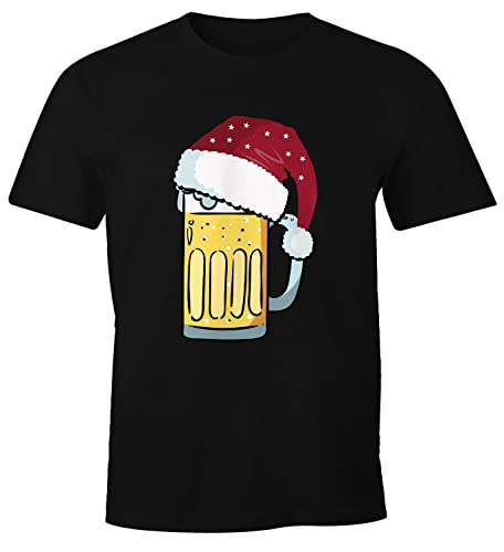 MoonWorks® Herren T-Shirt Weihnachten lustig Bier Trinken Bierglas Weihnachtsmotiv Fun-Shirt Alkohol schwarz L von MoonWorks