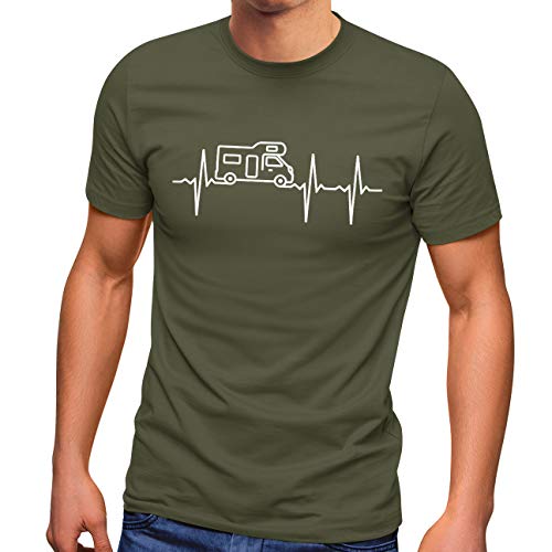 MoonWorks® Herren T-Shirt Wohnmobil Camper Camping Herzschlag EKG Fun-Shirt lustig Army L von MoonWorks