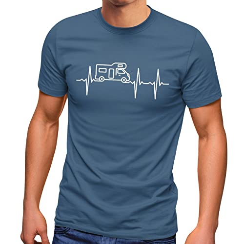 MoonWorks® Herren T-Shirt Wohnmobil Camper Camping Herzschlag EKG Fun-Shirt lustig Denim 3XL von MoonWorks