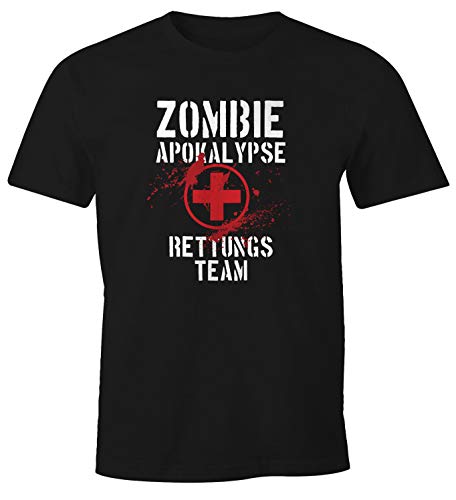 MoonWorks® Herren T-Shirt Zombie Apokalypse Rettungsteam Fasching Halloween Verkleidung Horror Fun-Shirt schwarz M von MoonWorks