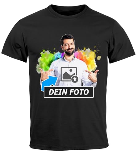 MoonWorks® Herren T-Shirt mit Foto Text selbst gestalten individuelle Fotogeschenke personalisiert Fotoshirt schwarz L von MoonWorks