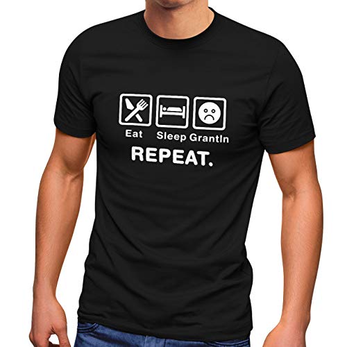 MoonWorks® Herren T-Shirt mit Spruch Eat Sleep Repeat Mega Mix Fun-Shirt lustige Geschenke Grantln schwarz 4XL von MoonWorks