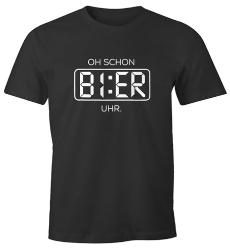 MoonWorks® Herren T-Shirt mit Spruch Oh Schon Bier Uhr Party-Shirt anthrazit S von MoonWorks