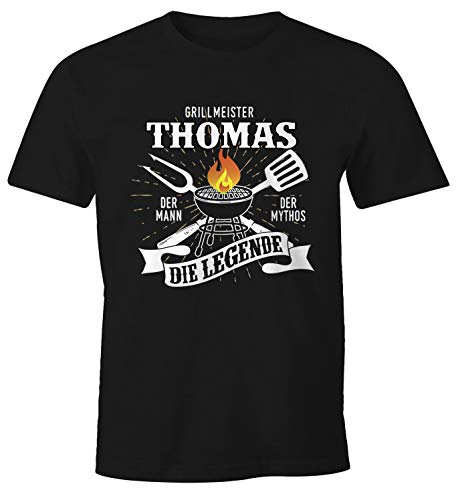 MoonWorks® Herren T-Shirt personalisierbar Grillmeister eigener Name die Legende Grillen Geschenk Fun-Shirt schwarz S von MoonWorks