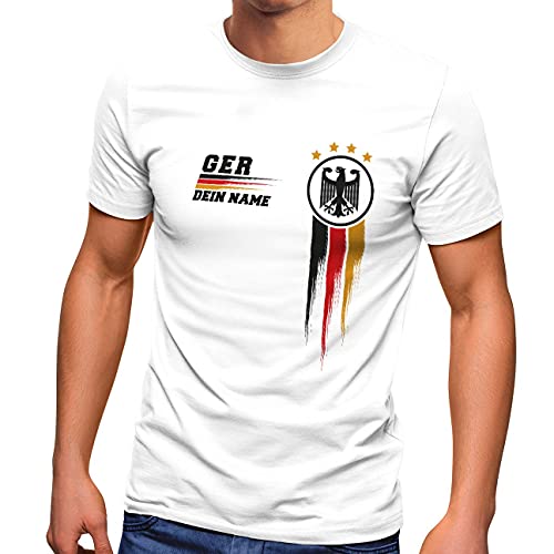 MoonWorks® Herren T-Shirt personalisiert mit Name Deutschland TrikotFußball Europameisterschaft 2021 weiß 3XL von MoonWorks