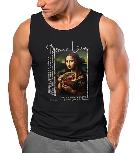 MoonWorks® Herren Tank-Top Print Aufdruck Mona Lisa Parodie Meme Kapuzen-Pullover Männer lustige Motive Fun-Shirt Döner Lisa schwarz L von MoonWorks