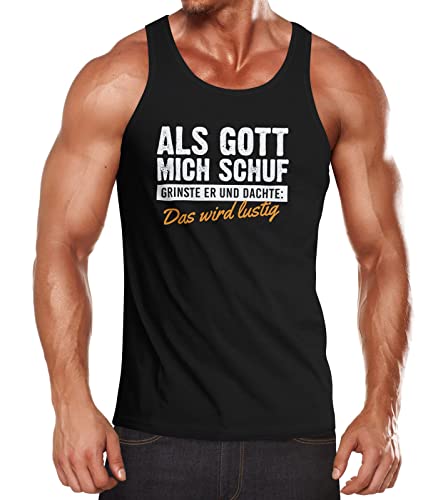 MoonWorks® Herren Tanktop Als Gott Mich Schuf grinste er Fun-Shirt Spruch Statement Ironie schwarz 3XL von MoonWorks