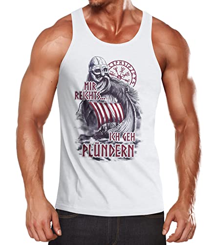 MoonWorks® Herren Tanktop Mir reichts ich GEH plündern Wikinger Spruch lustig Print Aufdruck Vegvisir Muscle Shirt Achselshirt weiß XXL von MoonWorks