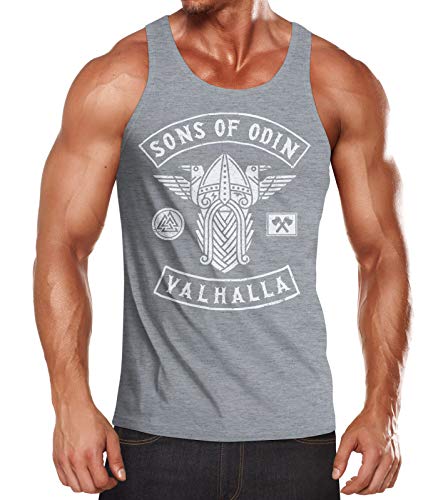 MoonWorks® Herren Tanktop Sons of Odin Wikinger Valhalla Fan Vikings Achselshirt Muskelshirt grau S von MoonWorks