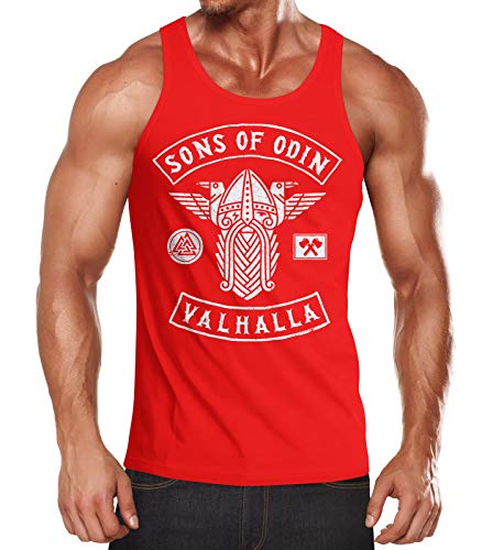 MoonWorks® Herren Tanktop Sons of Odin Wikinger Valhalla Fan Vikings Achselshirt Muskelshirt rot L von MoonWorks