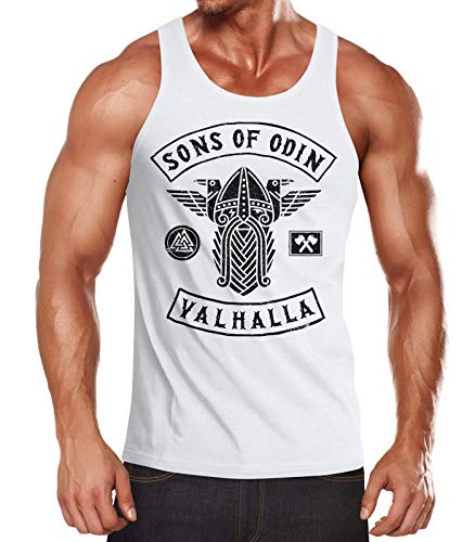 MoonWorks® Herren Tanktop Sons of Odin Wikinger Valhalla Fan Vikings Achselshirt Muskelshirt weiß M von MoonWorks