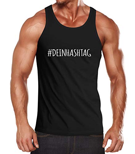 MoonWorks® Herren Tanktop personalisiert #Dein Hashtag individuell Bedrucken mit eigenem Text Fun-Shirt Spruch lustig schwarz XL von MoonWorks