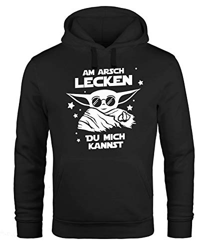 MoonWorks® Hoodie Herren Am Arsch lecken du Mich Kannst Mittelfinger Parodie Satire Sterne-Saga Weltraum Kapuzen-Pullover schwarz XXL von MoonWorks