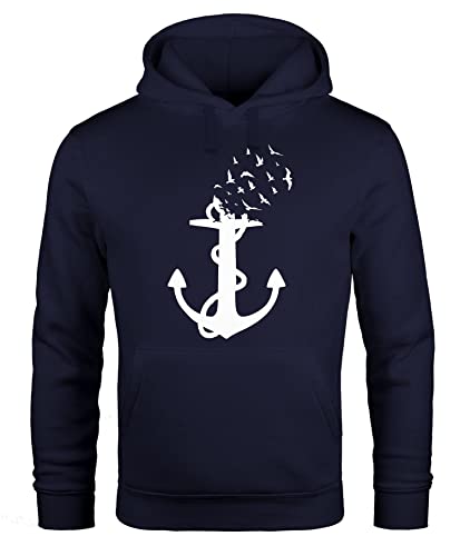 MoonWorks® Hoodie Herren Anker-Motiv Vögel Print Aufdruck Maritim Nordisch Bedruckt Kapuzen-Pullover Navy XL von MoonWorks