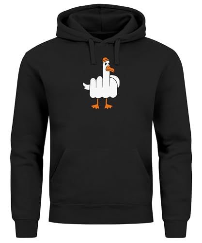 MoonWorks® Hoodie Herren Bedruckt Möve Mittelfinger Frontprint F*CK You Lustig Kapuzen-Pullover Männer Kapuzenpulli schwarz XXL von MoonWorks