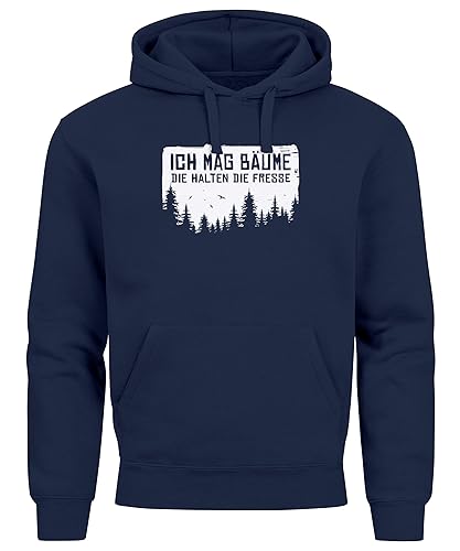 MoonWorks® Hoodie Herren Bedruckt mit Spruch lustig Ich mag Bäume Sarkasmus Ironie Wald Outdoor Kapuzen-Pullover Navy 4XL von MoonWorks