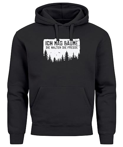 MoonWorks® Hoodie Herren Bedruckt mit Spruch lustig Ich mag Bäume Sarkasmus Ironie Wald Outdoor Kapuzen-Pullover schwarz M von MoonWorks