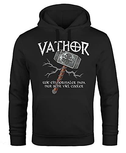 MoonWorks® Hoodie Herren Cooler Papa Vathor Fun-Shirt Spruch lustig Thor Parodie Geschenk Papa Vatertag Kapuzen-Pullover schwarz S von MoonWorks