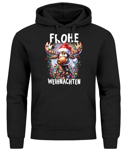 MoonWorks® Hoodie Herren Frohe Weihnachten Elch Aufdruck Kapuzen-Pullover Weihnachtspullover Männer schwarz XL von MoonWorks