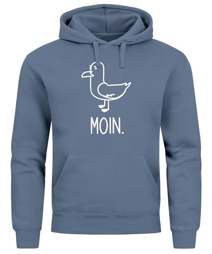 MoonWorks® Hoodie Herren Frontprint Moin Möwe Geschenk für Nordlichter Kapuzenpulli Lustig Hamburg Indigo Blue XXL von MoonWorks
