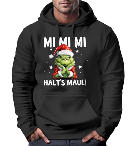 MoonWorks® Hoodie Herren Herren Weihnachten Grinch Mimimi Halts Maul Spruch Weihnachtsmuffel Print Ugly Xmas Sweater Kapuzen-Pullover schwarz 5XL von MoonWorks