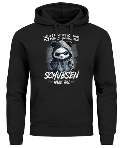 MoonWorks® Hoodie Herren Heute möchte ich was mit Menschen Machen Schubsen wäre toll Pandabär Kapuzenpulli Spruch Lustig schwarz M von MoonWorks