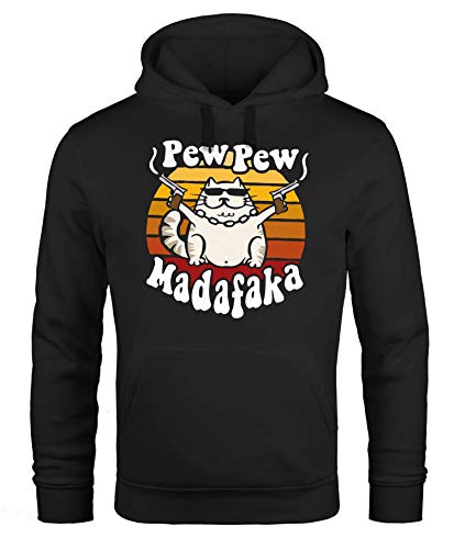 MoonWorks® Hoodie Herren Pew Pew Madafaka Katze Crazy Cat Gangsta Kitty Meme Trend Spruch schwarz L von MoonWorks