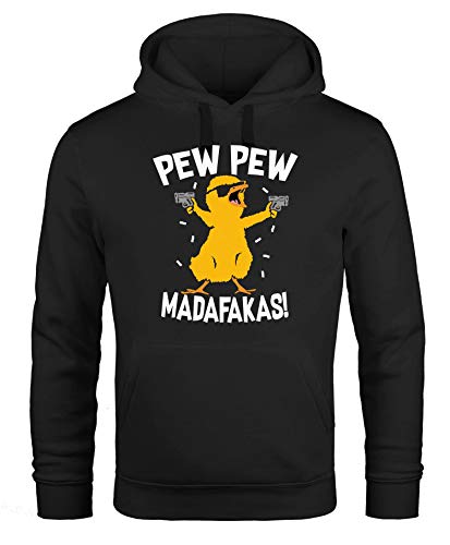 MoonWorks® Hoodie Herren Pew Pew Madafakas Crazy Chick Küken Meme Spruch Trend Kapuzen-Pullover schwarz L von MoonWorks