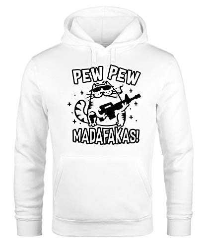 MoonWorks® Hoodie Herren Pew Pew Madafakas Katze Gangster Cat Meme Spruch Trend Kapuzen-Pullover weiß L von MoonWorks