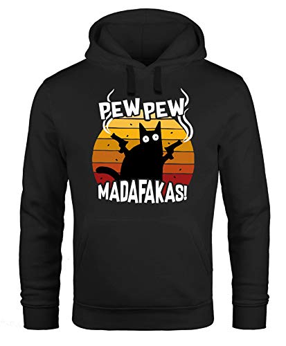 MoonWorks® Hoodie Herren Pew Pew Madafakas Katze Western Cat Meme Kapuzen-Pullover schwarz L von MoonWorks