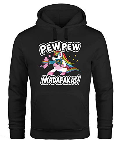 MoonWorks® Hoodie Herren Pew Pew Madafakas böses Einhorn Regenbogen Unicorn Kapuzen-Pullover schwarz S von MoonWorks