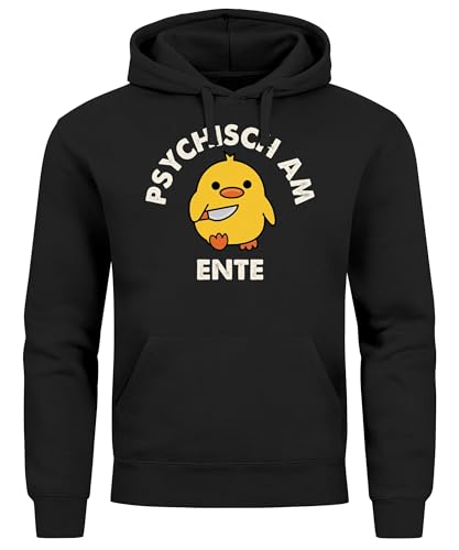 MoonWorks® Hoodie Herren Psychisch am Ente Messer Witz Wortspiel Statement Spruch Meme Kapuzenpulli schwarz M von MoonWorks