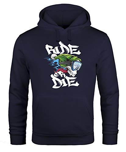 MoonWorks® Hoodie Herren Ride or die Skull Snowboard-Hoodie Snowboard-Fahrer Ski-Fahrer Wintersportler Piste Kapuzen-Pullover Navy M von MoonWorks