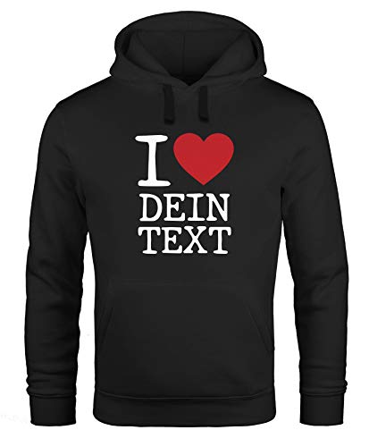 MoonWorks® Hoodie Herren Spruch I Love rotes Herz anpassbarer Text individualisierbares Motiv Kapuzen-Pullover schwarz L von MoonWorks