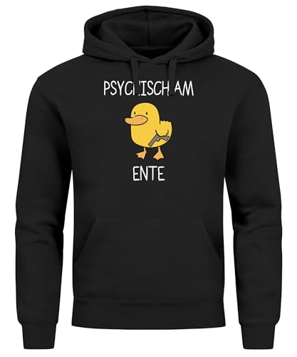 MoonWorks® Hoodie Herren Spruch Psychisch am Ente Messer Witz Wortspiel Statement Meme Kapuzenpullover schwarz L von MoonWorks