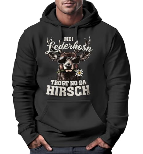 MoonWorks® Hoodie Herren Tracht Hirsch Lederhose Pirsch Volksfest Outfit Spruch lustig Kapuzenpulli schwarz XXL von MoonWorks