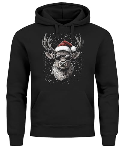 MoonWorks® Hoodie Herren Weihnachten Kapuzen-Pullover Rentier Hirsch Weihnachtspullover Männer schwarz 5XL von MoonWorks