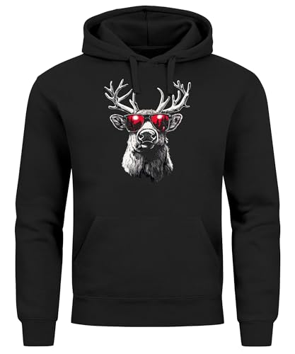 MoonWorks® Hoodie Herren Weihnachten Rentier Elch Aufdruck Kapuzen-Pullover Weihnachtspullover Männer schwarz XXL von MoonWorks