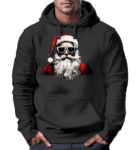 MoonWorks® Hoodie Herren Weihnachten Weihnachtsmann Motiv Santa Claus Cool Ugly Xmas Sweater Kapuzenpulli Geschenk Männer schwarz L von MoonWorks